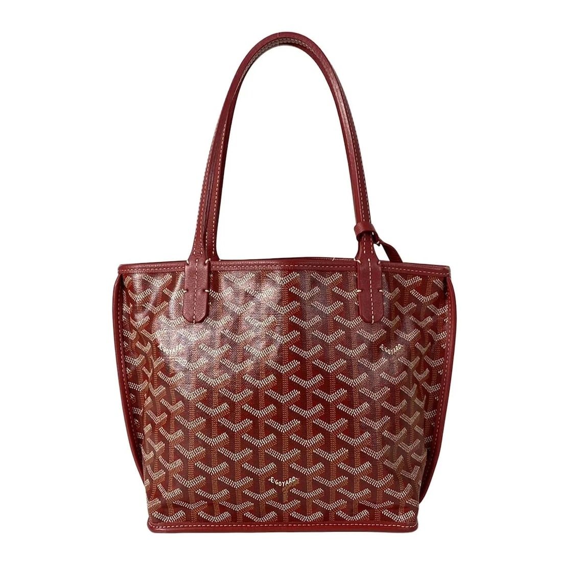 GOYARD ANJOU MINI RED COATED CANVAS LEATHER TOTE BAG TOTE BAG: GOYARD Anjou MIni Red Coated Canvas Leather Tote Bag Tote Bag Brand: GOYARD Type: Tote Bag Material: Coated Canvas, Leather Color: Red Size: Height : 7.87 inch (20 cm) Width : 8.07 inch - 11.02 in