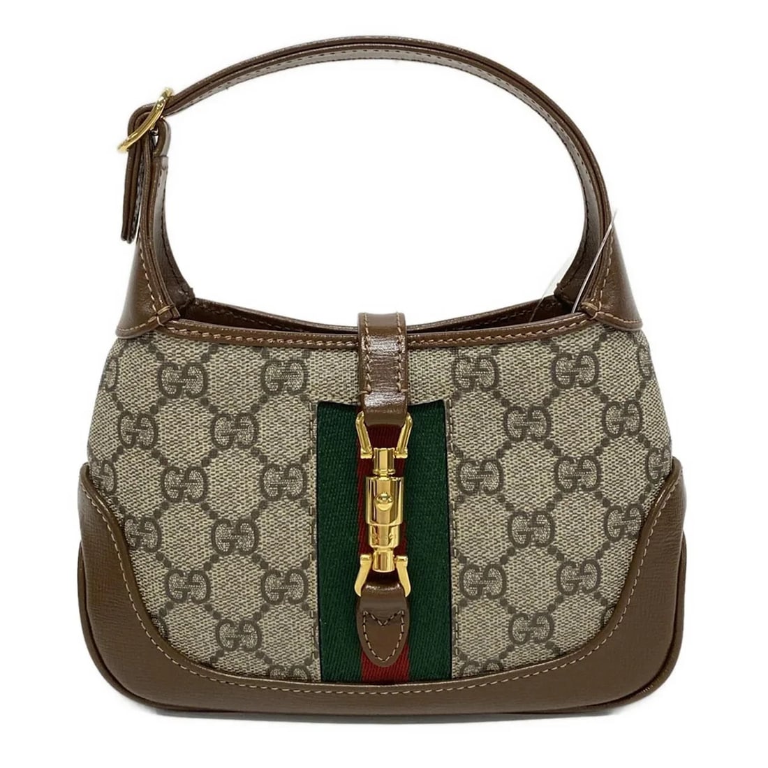 GUCCI JACKIE MINI / GG SUPREME BEIGE BROWN HANDBAG: GUCCI Jackie mini / GG Supreme Beige Brown Handbag Brand: GUCCI Type: Handbag Material: PVC, Leather Color: Beige, Brown, Multi Size: Height : 5.12 inch" (13 cm) Width : 7.48 inch (19 cm) Depth :