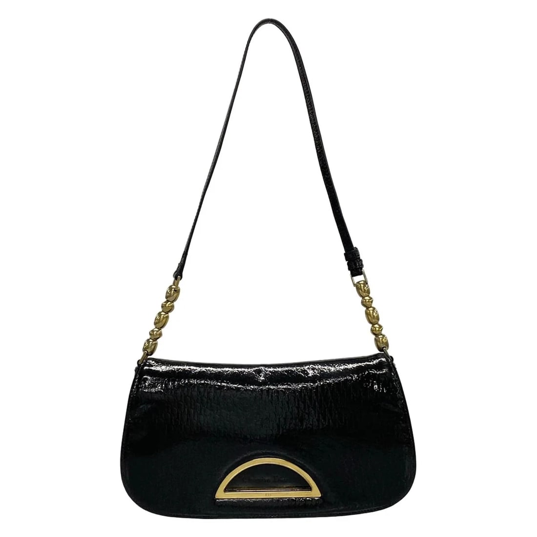 DIOR/CHRISTIANDIOR MARIS PEARL,TROTTER BLACK PATENT LEATHER SHOULDER BAG (1 of 12)