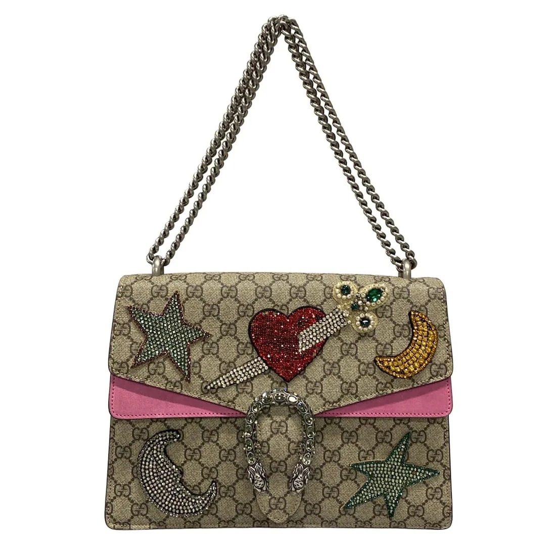 GUCCI DUONISOS,GG SUPREME BEIGE PINK MULTI PVC SUEDE SHOULDER BAG SHOULDER BAG: GUCCI Duonisos,GG Supreme Beige Pink Multi PVC Suede Shoulder Bag Shoulder Bag Brand: GUCCI Type: Shoulder Bag Material: PVC, Suede Color: Beige, Pink, Multi Size: Height : 8.86 inch (22.5 cm) Wid