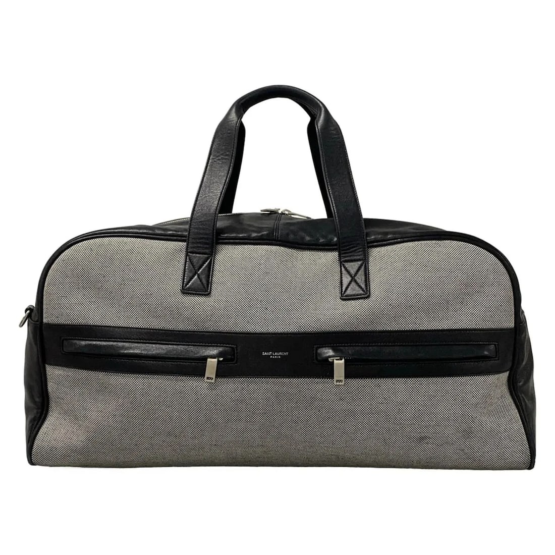 SAINT LAURENT PARIS WHITE BLACK CANVAS LEATHER BOSTON BAG BOSTON BAG: SAINT LAURENT PARIS White Black Canvas Leather Boston Bag Boston Bag Brand: SAINT LAURENT PARIS Type: Boston Bag Material: Canvas, Leather Color: White, Black Size: Height : 10.24 inch (26 cm)