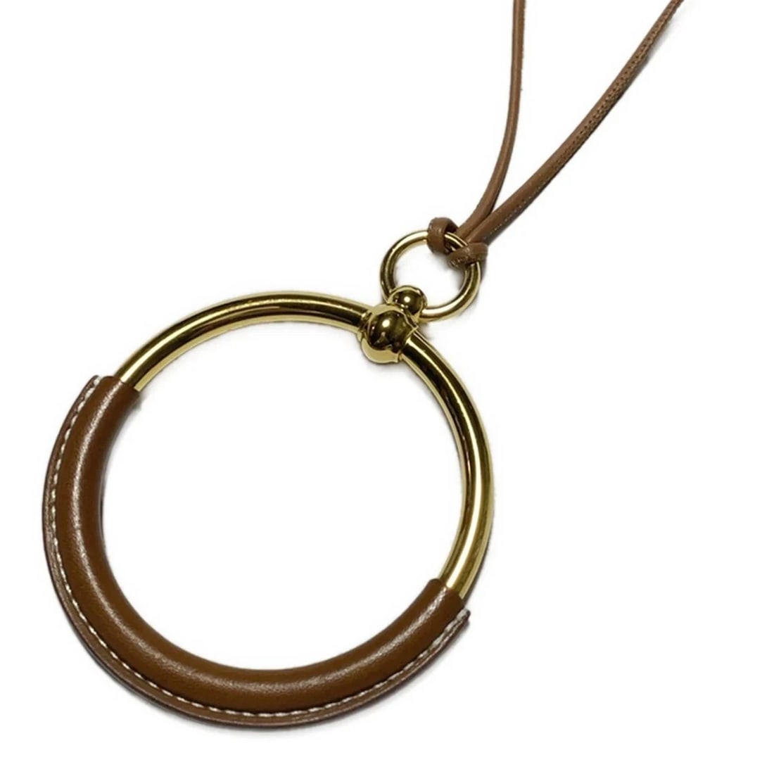 HERMES LOOP GRAND - BROWN GOLD LEATHER HARDWARE NECKLACE (1 of 4)
