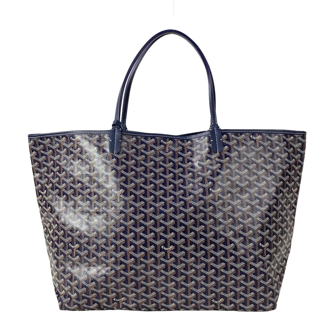 GOYARD SAINT LOUIS GM NAVY COATED CANVAS LEATHER TOTE BAG: GOYARD Saint Louis GM Navy Coated Canvas Leather Tote Bag Brand: GOYARD Type: Tote Bag Material: Coated Canvas, Leather Color: Navy Size: Height : 12.8 inch (32.5 cm) Width : 14.96 inch (38 cm) -