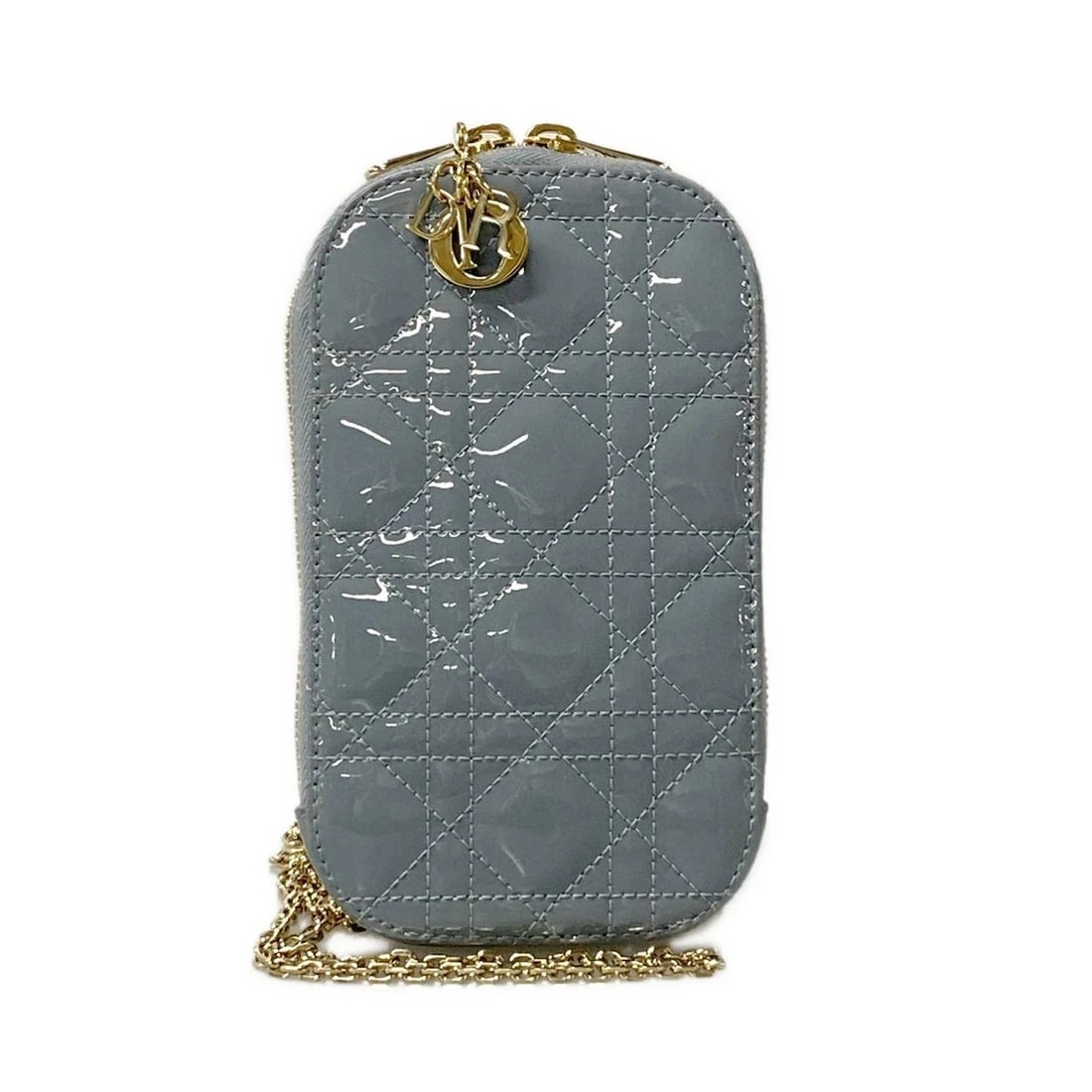 DIOR/CHRISTIANDIOR LADY DIOR COLIN LIGHT BLUE PATENT LEATHER SHOULDER BAG: DIOR/ChristianDior Lady Dior Colin Light Blue Patent Leather Shoulder Bag Brand: DIOR/ChristianDior Type: Shoulder Bag Material: Patent Leather Color: Light Blue Size: Height : 7.28 inch (18.5 cm)