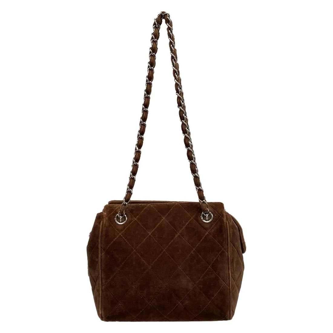 CHANEL MATELASSE - DARK BROWN VELOUR SHOULDER BAG: CHANEL Matelasse - Dark Brown Velour Shoulder Bag Brand: CHANEL Type: Shoulder Bag Material: Velour Color: Dark Brown Size: Height : 6.5 inch (16.5 cm) Width : 9.45 inch (24 cm) Depth : 3.94 inch