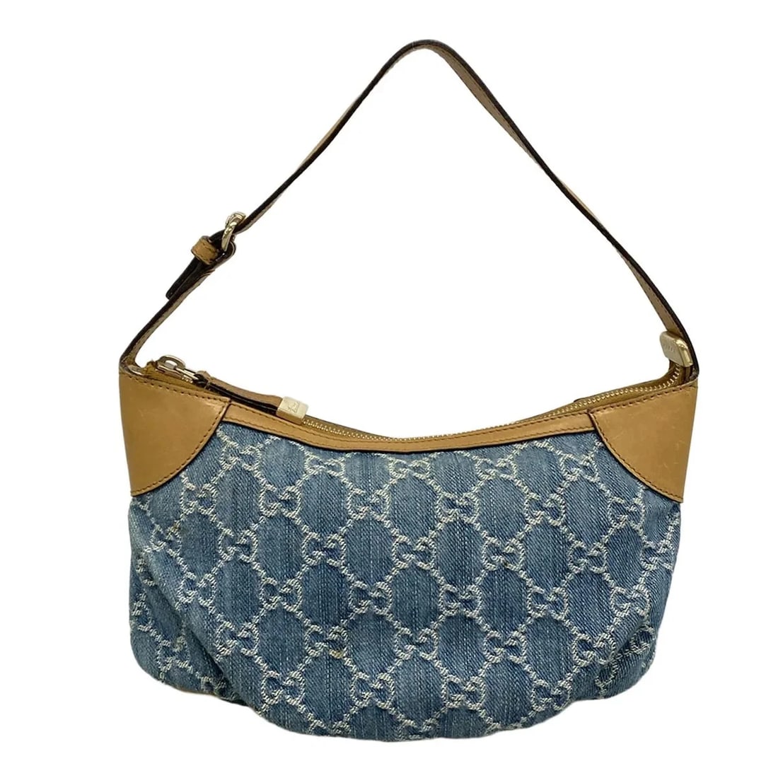 GUCCI GG BLUE LIGHT BROWN DENIM LEATHER HANDBAG (1 of 12)