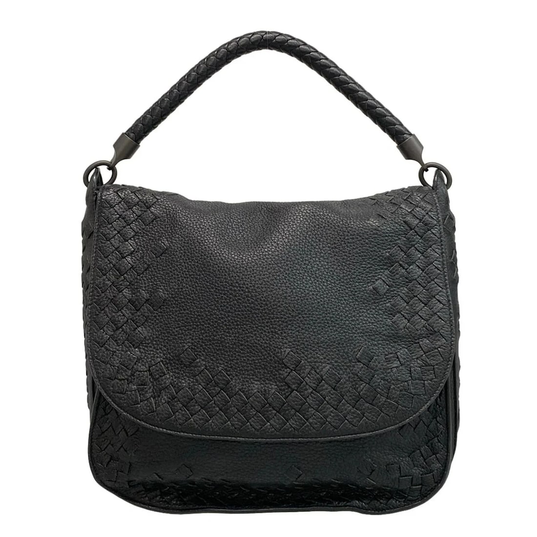 BOTTEGA VENETA INTRECCIATO - BLACK LEATHER SHOULDER BAG: BOTTEGA VENETA Intrecciato - Black Leather Shoulder Bag Brand: BOTTEGA VENETA Type: Shoulder Bag Material: Leather Color: Black Size: Height : 11.22 inch (28.5 cm) Width : 12.4 inch (31.5 cm) Dept