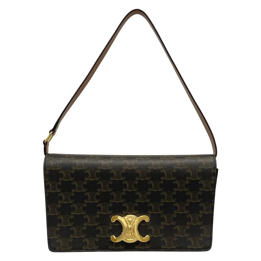 CELINE - BLACK BROWN TRIOMPHE CANVAS LEATHER SHOULDER BAG SHOULDER BAG (1 of 11)