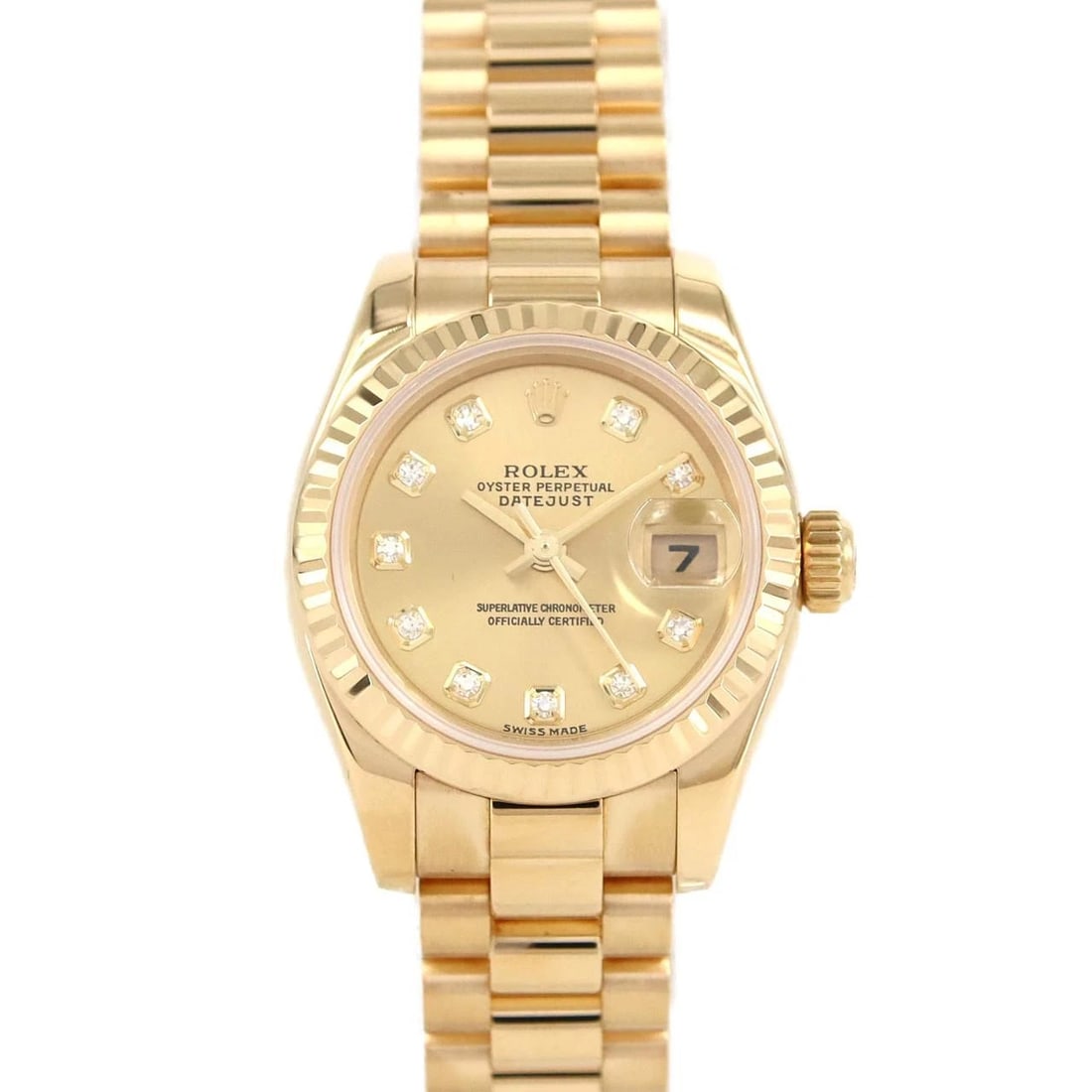 ROLEX DATEJUST YG WATCH: Rolex Datejust YG Watch Brand: ROLEX Type: Wrist watch Material: Case: Yellow gold Bracelet: Yellow gold Color: Dial color: Gold/Diamond Size: Case diameter: Approx. 26mm Max wrist circumference: