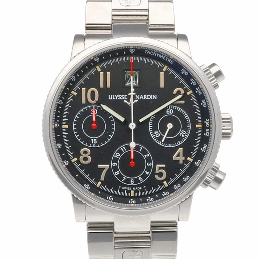 ULYSSE NARDIN MARINE CHRONOGRAPH WATCHES STAINLESS STEEL WATCH: Ulysse Nardin Marine chronograph Watches Stainless Steel Watch Brand: Ulysse Nardin Type: Wristwatch Material: Case : Stainless Steel Band : Stainless Steel Color: Silver x black Size: Case Diamet
