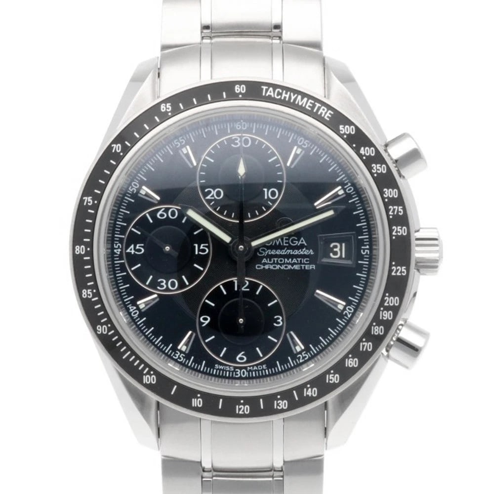 OMEGA SPEEDMASTER WATCHES STAINLESS STEEL WATCH: OMEGA Speedmaster Watches Stainless Steel Watch Brand: OMEGA Type: Wristwatch Material: Case : Stainless Steel Band : Stainless Steel Color: Silver x black Size: Case Diameter:38.5mm Band Length:7
