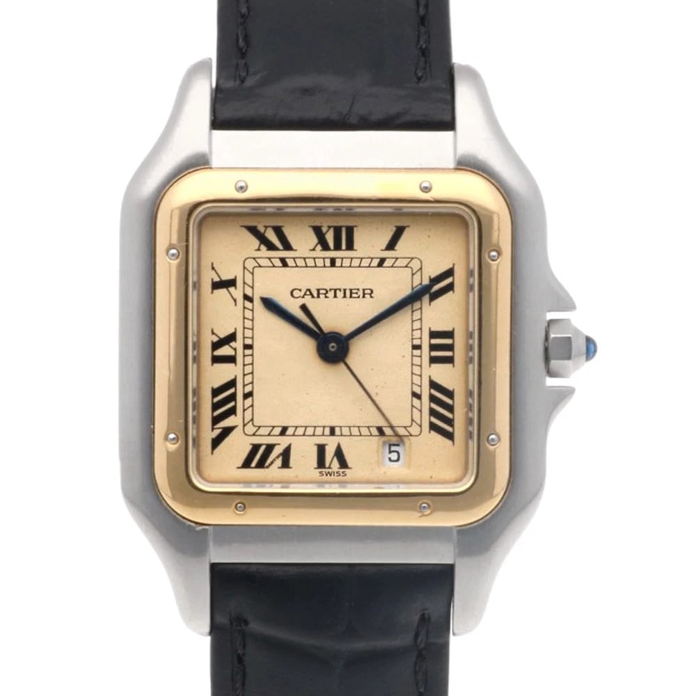 CARTIER PANTHERE WATCHES STAINLESS STEEL K18 YELLOW GOLD WATCH: CARTIER PANTHERE Watches Stainless Steel K18 yellow gold Watch Brand: CARTIER Type: Wristwatch Material: Case : Stainless Steel x K18 yellow gold Band : leather Color: Silver / gold x black Size: