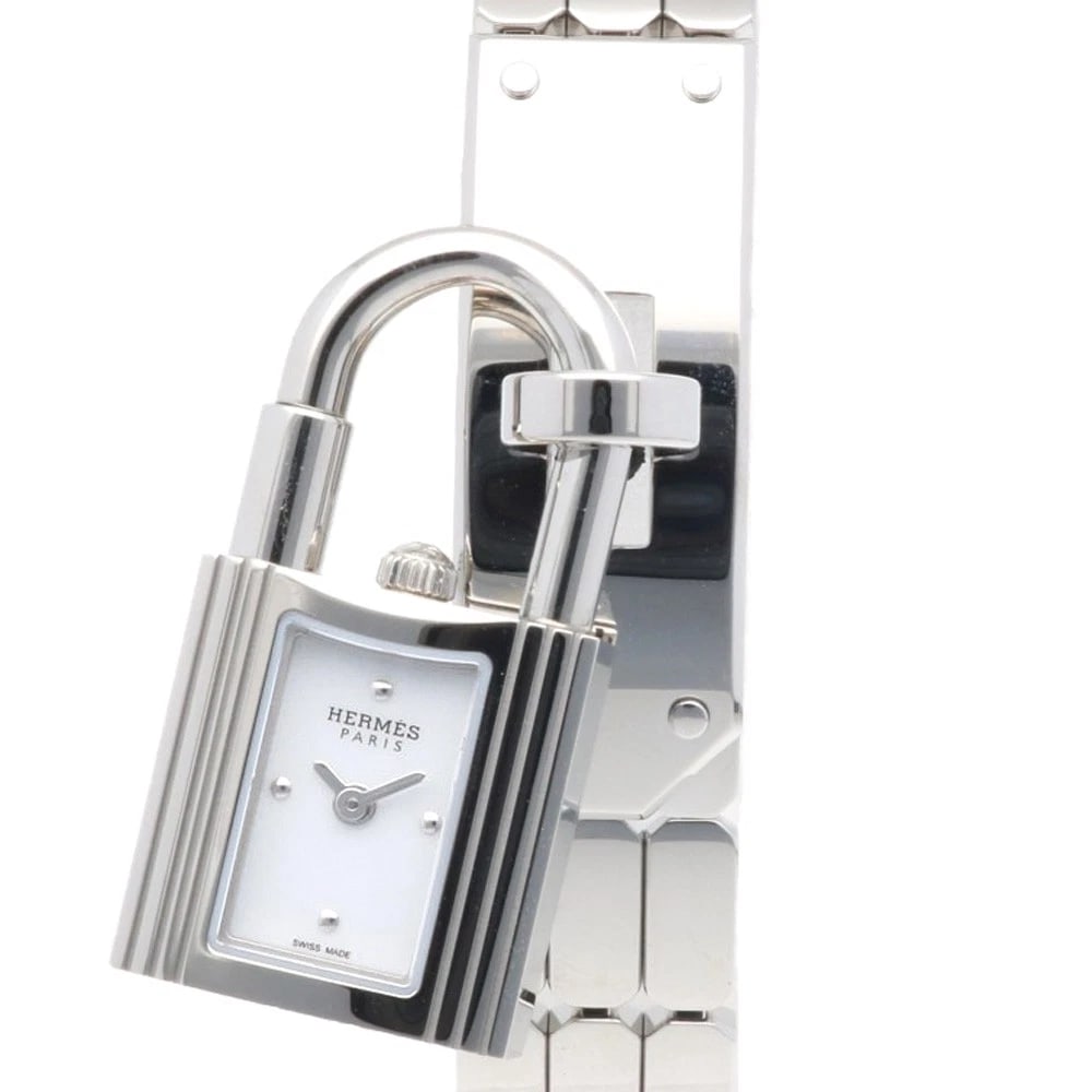 HERMES KELLY WATCH STAINLESS STEEL WATCH: HERMES Kelly watch Stainless Steel Watch Brand: HERMES Type: Wristwatch Material: Case : Stainless Steel Band : Stainless Steel Color: Silver / white Size: Case:W0.6inch x H1.3inch/ W16.0mm x H32.