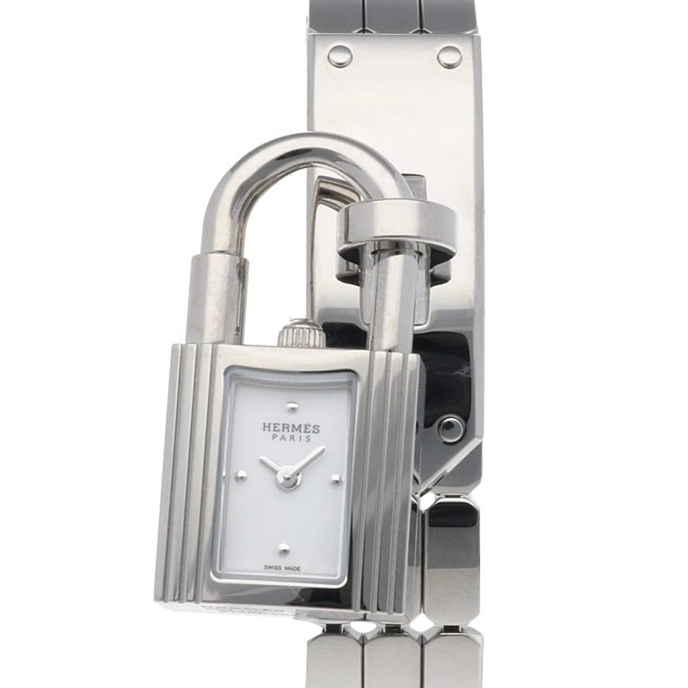 HERMES KELLY WATCH STAINLESS STEEL WATCH: HERMES Kelly watch Stainless Steel Watch Brand: HERMES Type: Wristwatch Material: Case : Stainless Steel Band : Stainless Steel Color: Silver / white Size: Case:W0.6inch x H1.3inch/ W16.0mm x H32.