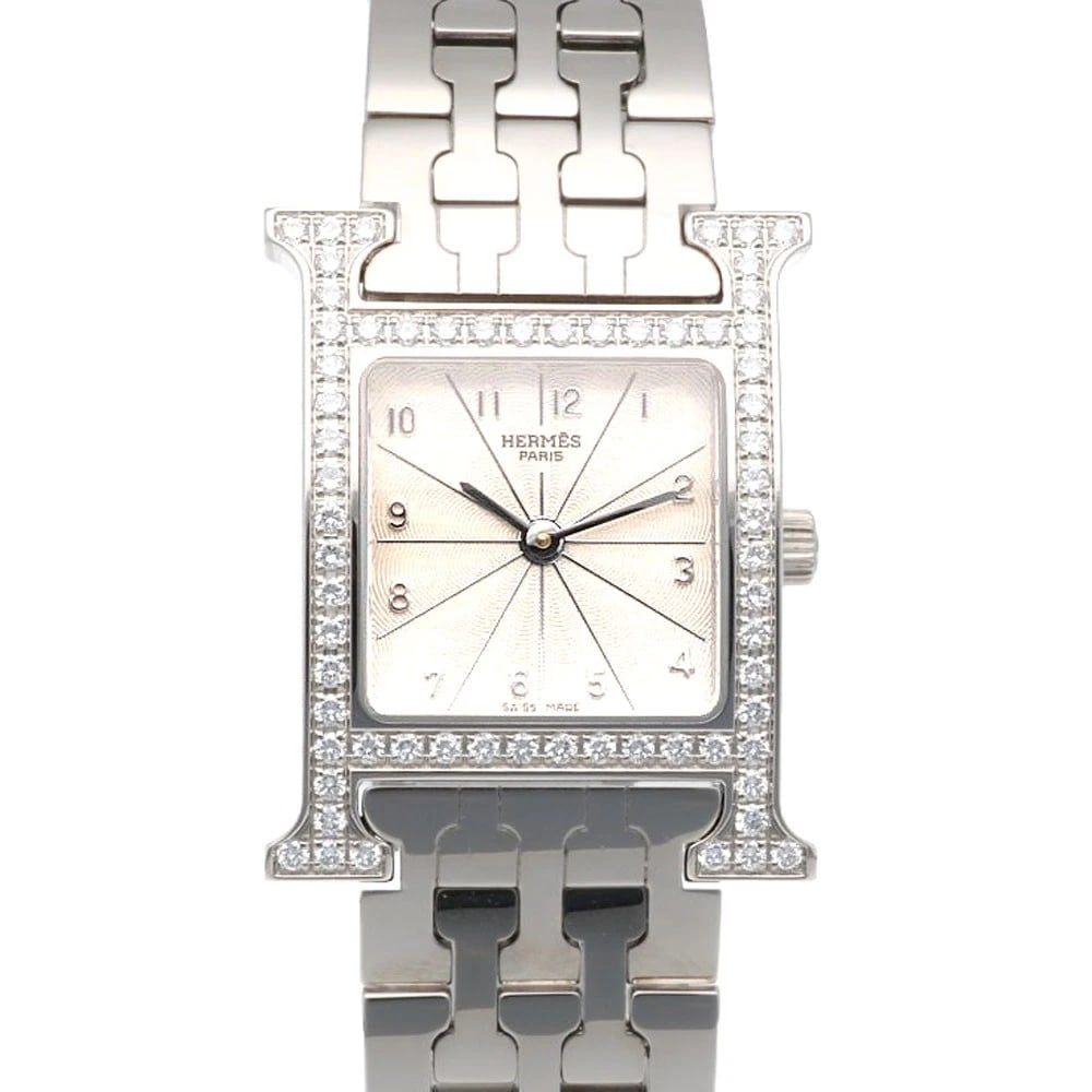 HERMES WATCH STAINLESS STEEL BEZEL DIAMOND WATCH (1 of 5)