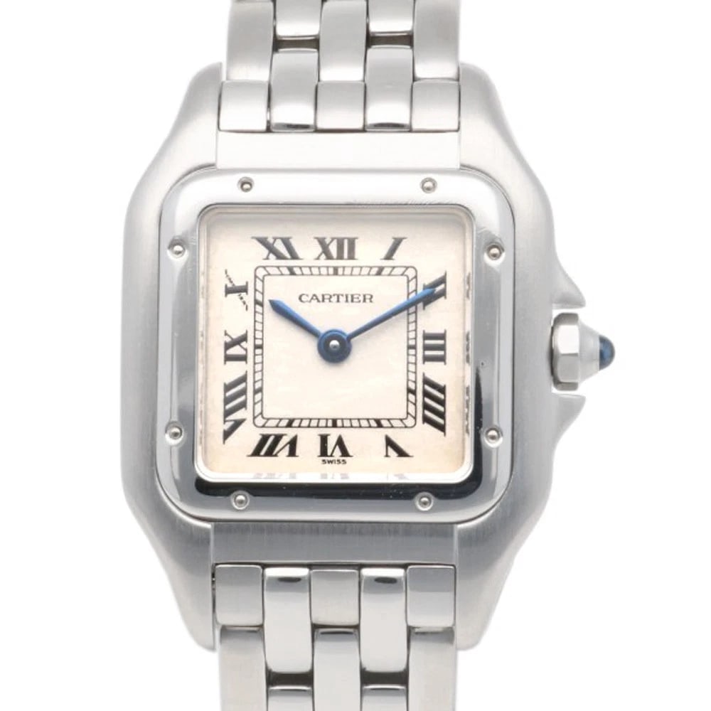 CARTIER PANTHERE WATCHES STAINLESS STEEL WATCH: CARTIER PANTHERE Watches Stainless Steel Watch Brand: CARTIER Type: Wristwatch Material: Case : Stainless Steel Band : Stainless Steel Color: Silver / white Size: Case:W0.8inch x H1.2inch/ W21.5mm