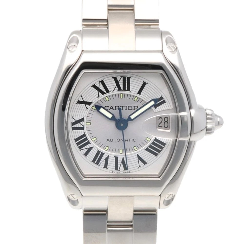 CARTIER ROADSTER WATCHES STAINLESS STEEL WATCH: CARTIER Roadster Watches Stainless Steel Watch Brand: CARTIER Type: Wristwatch Material: Case : Stainless Steel Band : Stainless Steel Color: Silver Size: Case:W1.5inch x H1.7inch/ W39.0mm x H44.0