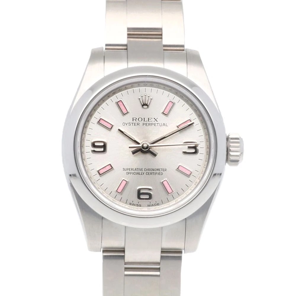 ROLEX OYSTER PERPETUAL WATCHES STAINLESS STEEL PINK WATCH: ROLEX Oyster perpetual Watches Stainless Steel Pink Watch Brand: ROLEX Type: Wristwatch Material: Case : Stainless Steel Band : Stainless Steel Color: Silver Size: Case Diameter:26.0mm Band Length