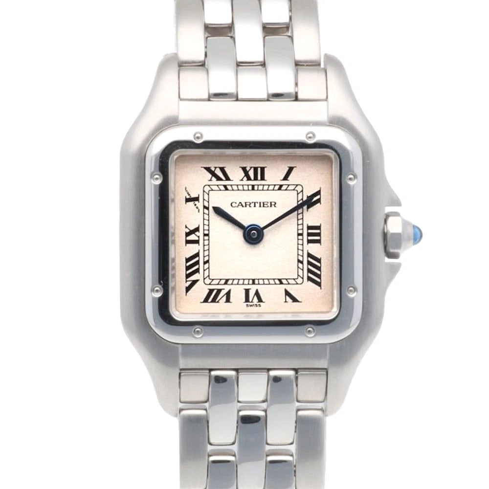 CARTIER PANTHERE WATCHES STAINLESS STEEL WATCH: CARTIER PANTHERE Watches Stainless Steel Watch Brand: CARTIER Type: Wristwatch Material: Case : Stainless Steel Band : Stainless Steel Color: Silver / Ivory Size: Case:W0.8inch x H1.2inch/ W21.5mm