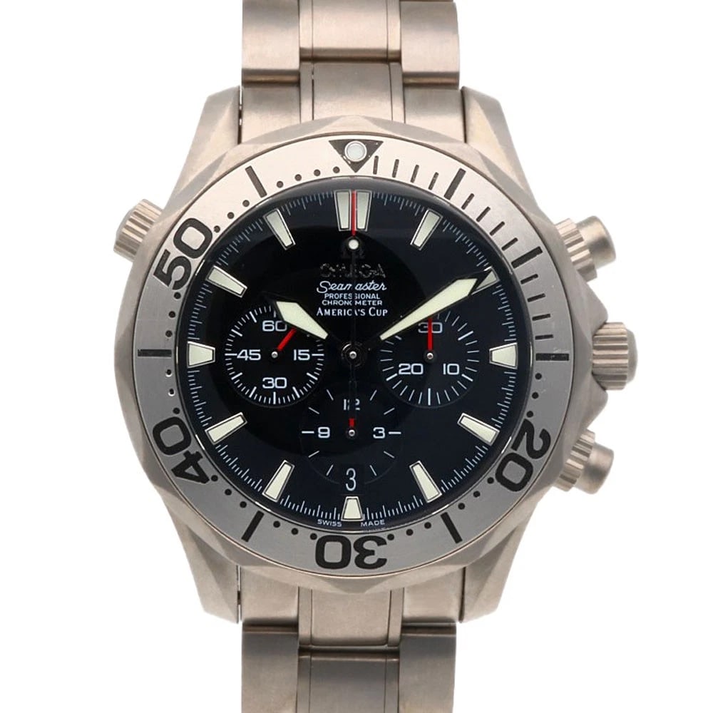 OMEGA SEAMASTER WATCHES TITANIUM CHRONOGRAPH WATCH: OMEGA Seamaster Watches titanium Chronograph Watch Brand: OMEGA Type: Wristwatch Material: Case : titanium Band : titanium Color: Silver / black Size: Case Diameter:42.0mm Band Length:7.7inch / 19