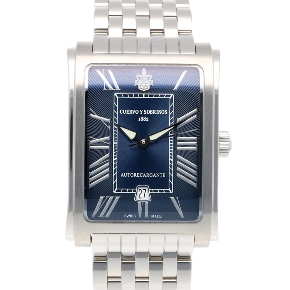 CUERVO SOBRINOS PROMINENTE WATCHES STAINLESS STEEL WATCH: CUERVO SOBRINOS Prominente Watches Stainless Steel Watch Brand: CUERVO Y SOBRINOS Type: Wristwatch Material: Case : Stainless Steel Band : Stainless Steel Color: Silver / Navy Size: Case:W1.2inch