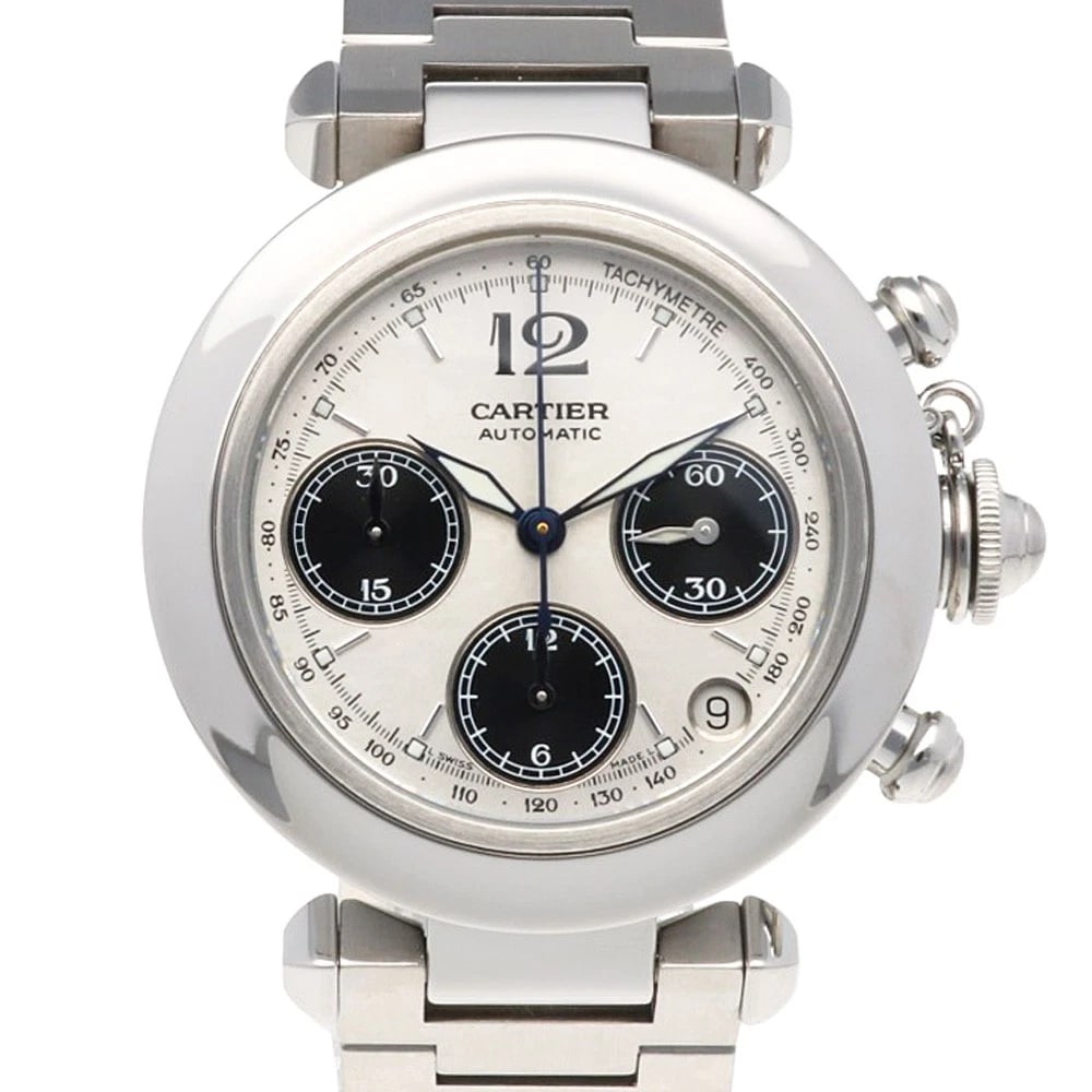 CARTIER PASHA CHRONOGRAPH WATCHES STAINLESS STEEL WATCH: CARTIER Pasha Chronograph Watches Stainless Steel Watch Brand: CARTIER Type: Wristwatch Material: Case : Stainless Steel Band : Stainless Steel Color: Silver / black Size: Case Diameter:36.0mm Ban