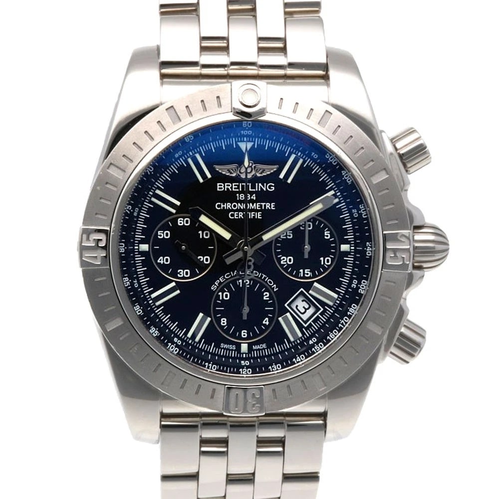 BREITLING CHRONO WATCHES STAINLESS STEEL CHRONOGRAPH WATCH: BREITLING Chrono Watches Stainless Steel Chronograph Watch Brand: BREITLING Type: Wristwatch Material: Case : Stainless Steel Band : Stainless Steel Color: Silver / black Size: Case Diameter:44.0m