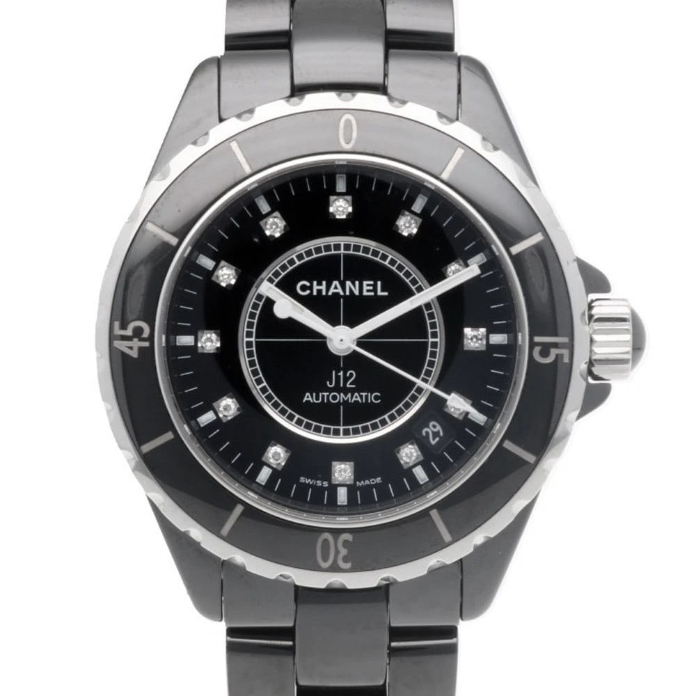 CHANEL J12 WATCHES STAINLESS STEEL CERAMIC DIAMOND WATCH: CHANEL J12 Watches Stainless Steel ceramic diamond Watch Brand: CHANEL Type: Wristwatch Material: Case : Stainless Steel x ceramic Band : ceramic Color: black / Silver Size: Case Diameter:39.0mm B
