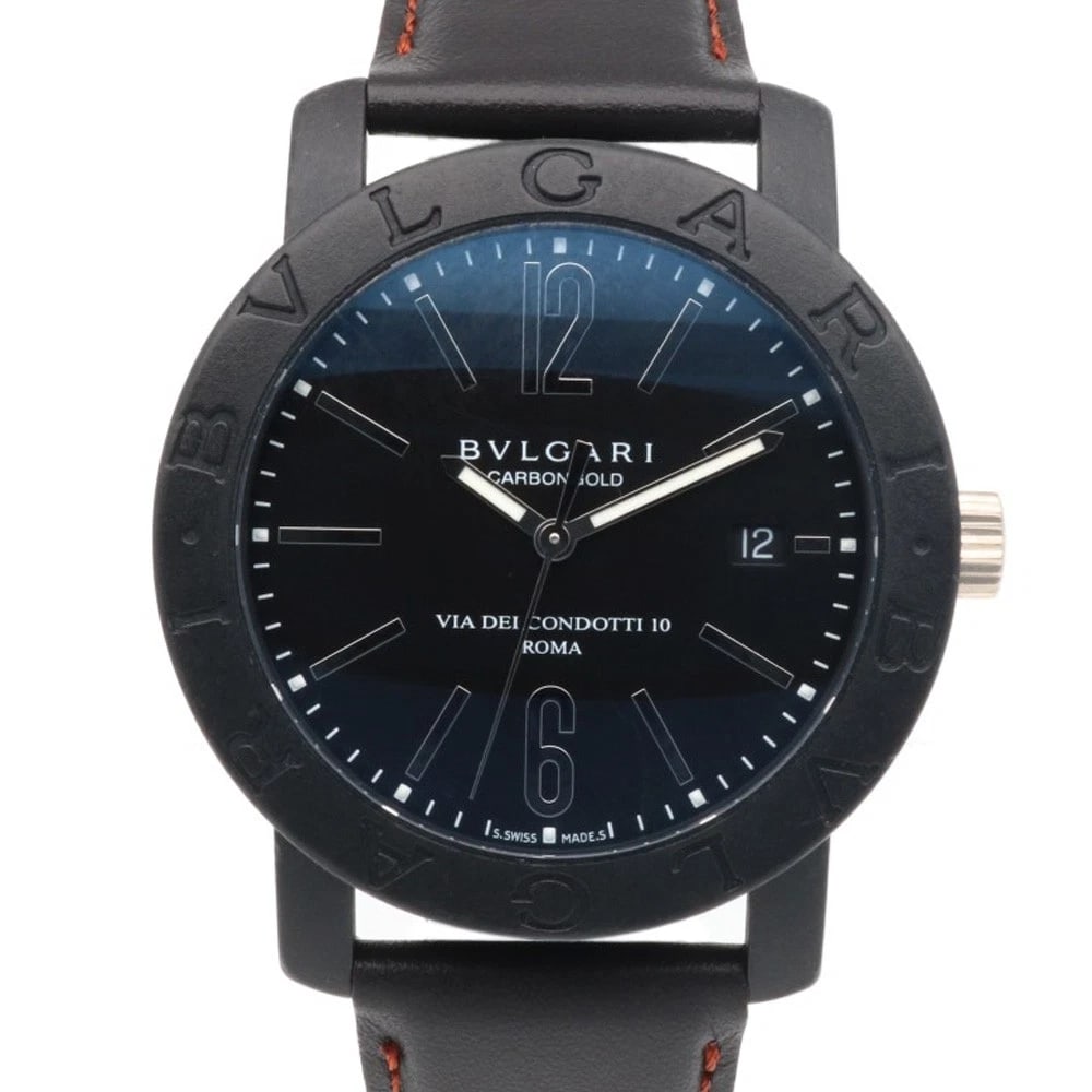 BVLGARI WATCHES TITANIUM WATCH: BVLGARI Watches titanium Watch Brand: BVLGARI Type: Wristwatch Material: Case : titanium Band : leather Color: black / Brown Size: Case Diameter:40.0mm Band Length:5.7inch / 14.5-19.0cm Accessori