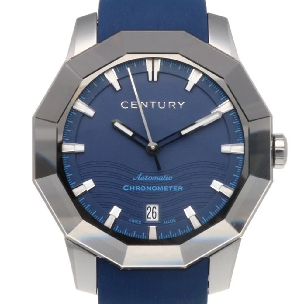 CENTURY WATCHES STAINLESS STEEL WATCH: CENTURY Watches Stainless Steel Watch Brand: CENTURY Type: Wristwatch Material: Case : Stainless Steel Band : rubber Color: Silver / blue Size: Case Diameter:38.5mm Band Length:8.3inch / 21.0-17.0