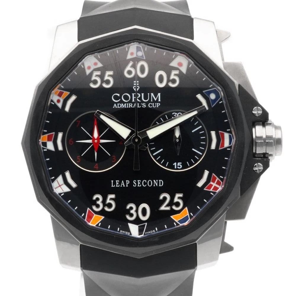 CORUM ADMIRAL WATCHES TITANIUM WATCH: CORUM Admiral Watches titanium Watch Brand: CORUM Type: Wristwatch Material: Case : titanium Band : rubber Color: Silver / black Size: Case Diameter:51.5mm Band Length:6.9inch / 17.5cm Accessorie