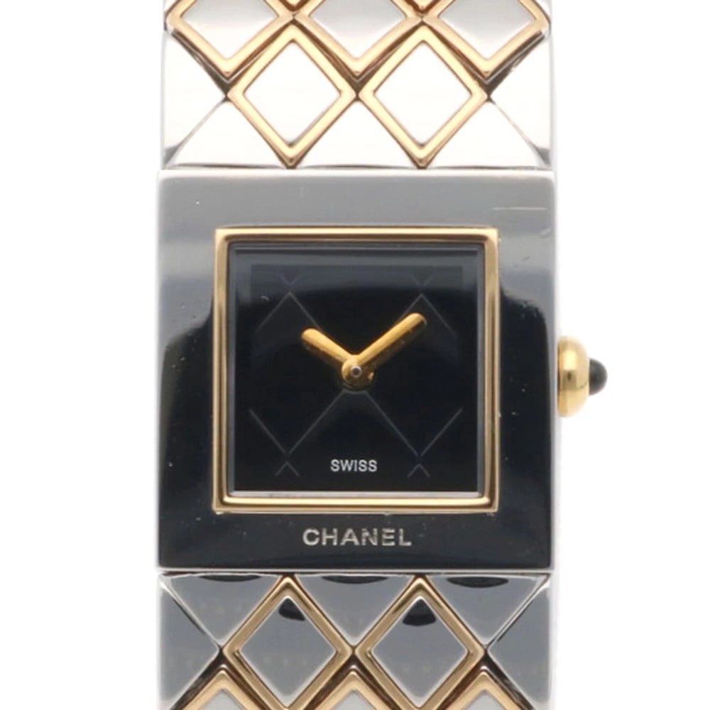 CHANEL MATRASSE WATCHES STAINLESS STEEL GOLD PLATED WATCH: CHANEL Matrasse Watches Stainless Steel Gold Plated Watch Brand: CHANEL Type: Wristwatch Material: Case : Stainless Steel x Gold Plated Band : Stainless Steel Color: Silver / gold x black Size: Ca