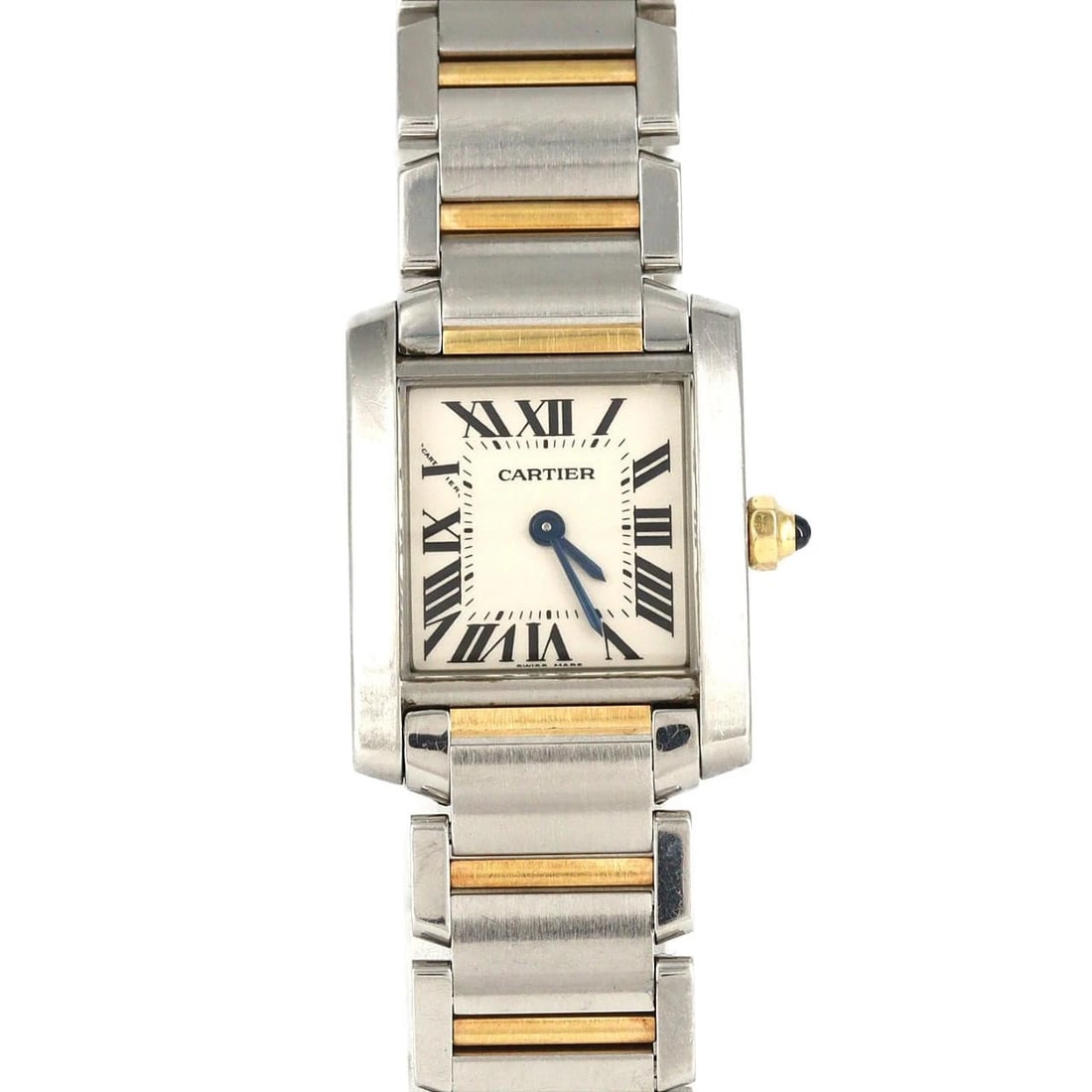 CARTIER TANK FRANÇAISETONE WATCH: Cartier Tank FrançaiseTone Watch Brand: CARTIER Type: Wrist watch Material: Case: Stainless steel x yellow gold Bracelet: Stainless steel x yellow gold Color: Dial color: Silver/Roman Size: Case