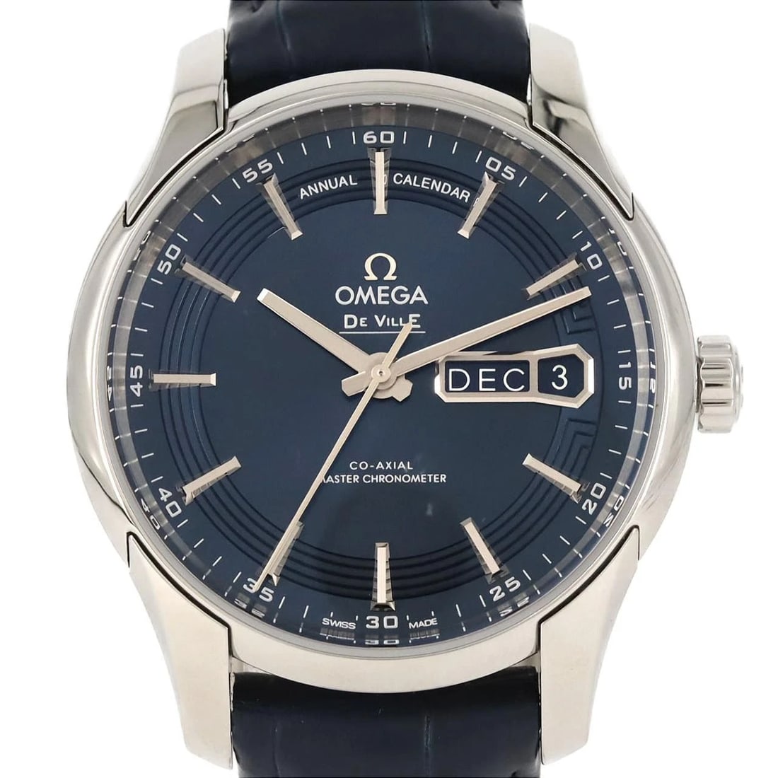 OMEGA DE VILLE VISION WATCH: Omega De Ville Vision Watch Brand: OMEGA Type: Wrist watch Material: Case: Stainless Steel Bracelet: Strap Color: Dial color: Blue Band color: Blue Size: Case diameter: Approx. 41mm Accessories: