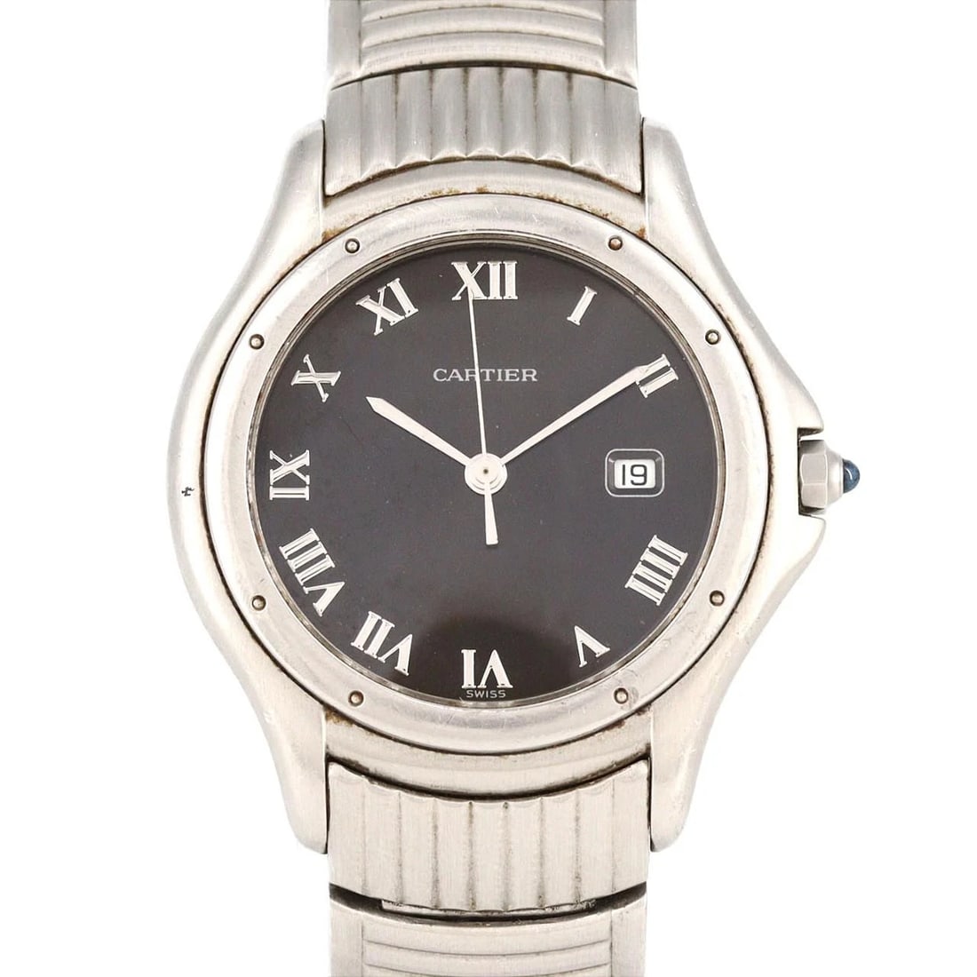 CARTIER PANTHERE COUGAR WATCH: Cartier PANTHERE Cougar Watch Brand: CARTIER Type: Wrist watch Material: Case: Stainless Steel Breath: Stainless Steel Color: Dial color: Black/Roman Size: Case diameter: Approx. 32.5 mm Max wrist