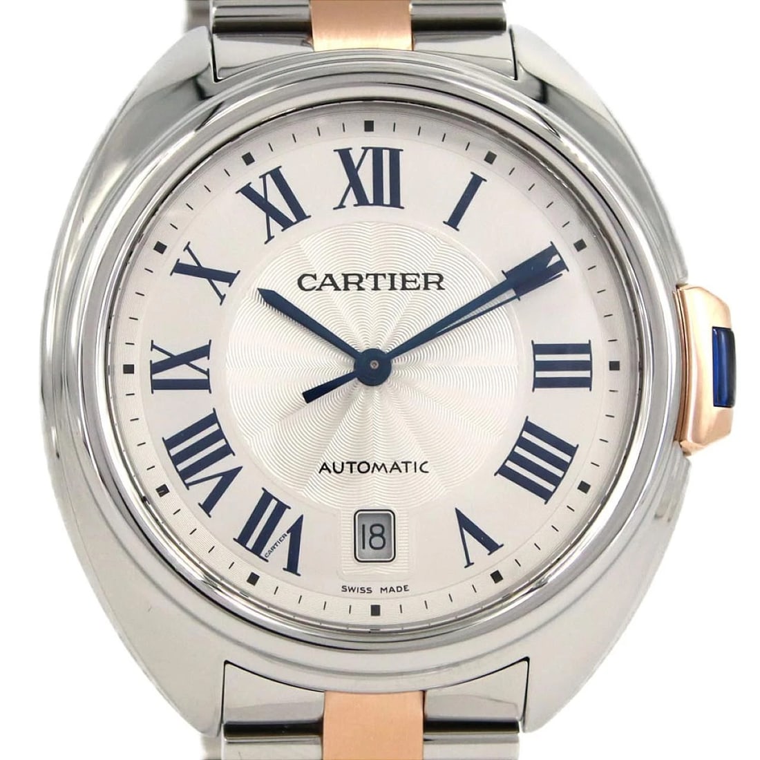 CARTIER CLÉ PG SSXPG WATCH: Cartier Clé PG SSxPG Watch Brand: CARTIER Type: Wrist watch Material: Case: Stainless steel x pink gold Bracelet: Stainless steel x pink gold Color: Dial color: Silver/Roman Size: Case diameter: