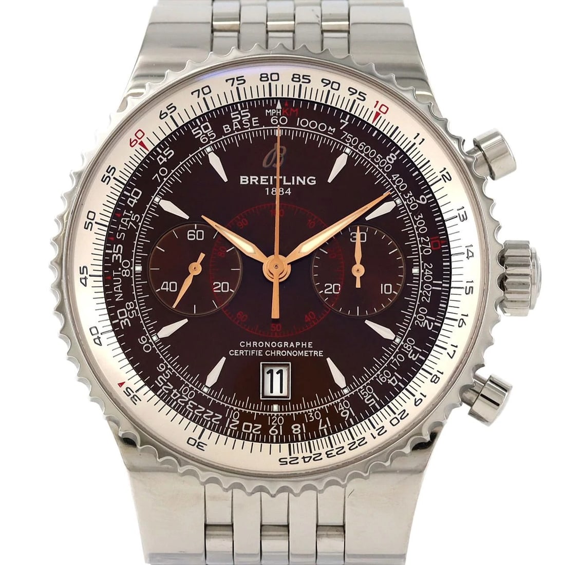 BREITLING MONTBRILLANT LEGEND STAINLESS STEEL WATCH: Breitling Montbrillant Legend Stainless Steel Watch Brand: BREITLING Type: Wrist watch Material: Case: Stainless Steel Breath: Stainless Steel Color: Dial color: Brown Size: Case diameter: