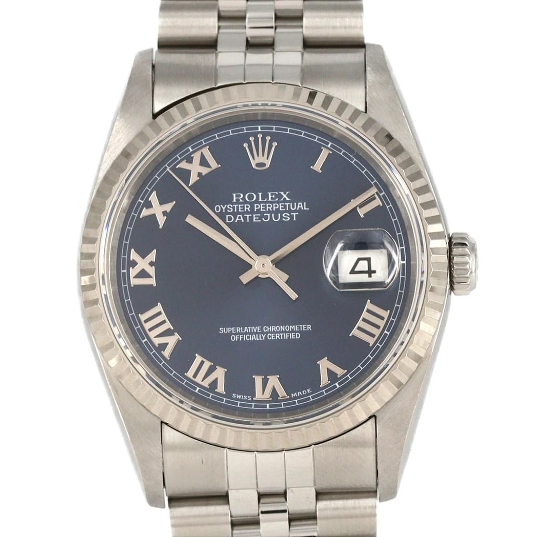 ROLEX DATEJUST SSXWG WATCH: Rolex Datejust SSxWG Watch Brand: ROLEX Type: Wrist watch Material: Case: Stainless steel x white gold Bracelet: Stainless steel Color: Dial color: Blue/Roman Size: Case diameter: Approx. 36 mm Ma