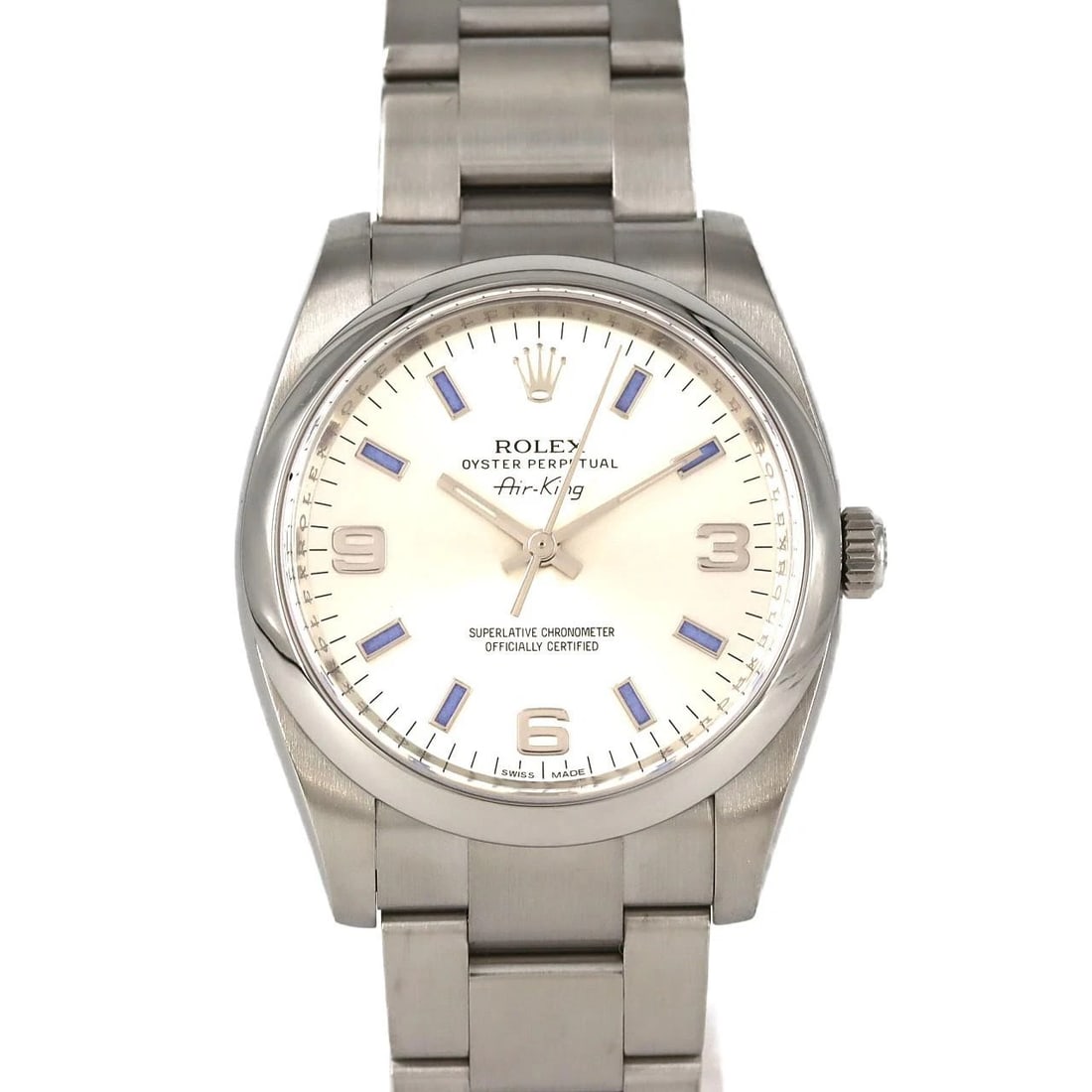 ROLEX AIR KING STAINLESS STEEL WATCH: Rolex Air King Stainless Steel Watch Brand: ROLEX Type: Wrist watch Material: Case: Stainless Steel Breath: Stainless Steel Color: Dial color: Silver/3.6.9?BL index Size: Case diameter:
