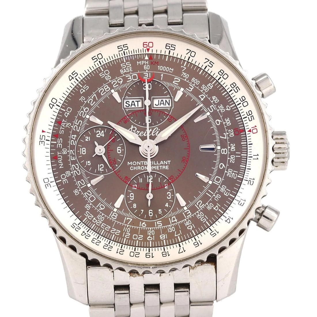 BREITLING MONTBRILLANT TIGER WATCH: Breitling Montbrillant Tiger Watch Brand: BREITLING Type: Wrist watch Material: Case: Stainless Steel Breath: Stainless Steel Color: Dial Color: Habama Size: Case diameter: Approx. 43mm Max