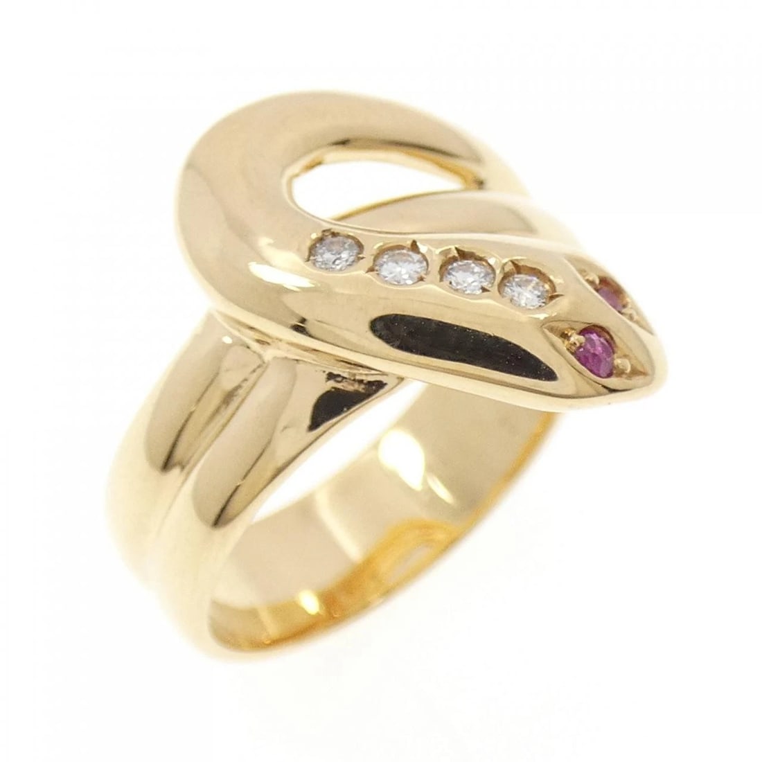 K18YG SNAKE RUBY RING: K18YG Snake Ruby Ring Brand: Unbranded Type: Ring Material: K18 Yellow Gold, Main Stone/Creation ruby Color: yellow gold Size: 7-7.5US Accessories: None Accessories Notice: When purchasing