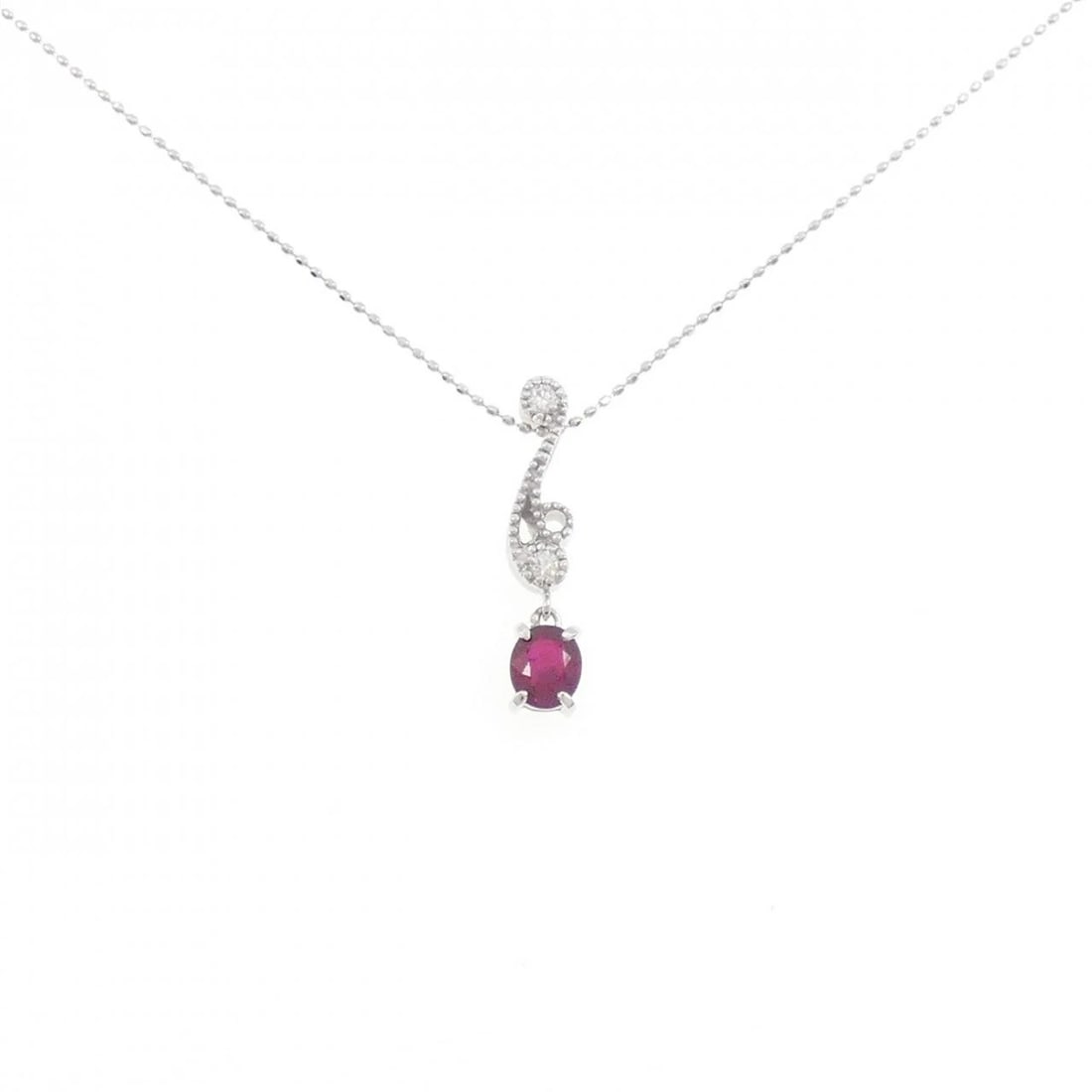 K18WG RUBY NECKLACE: K18WG Ruby Necklace Brand: Unbranded Type: Necklace Material: K18 White Gold, Main Stone/Creation ruby Color: white gold Size: 40cm ActualSizePendant top H x W: 22.5mmx4.8mm Chain Max. W: