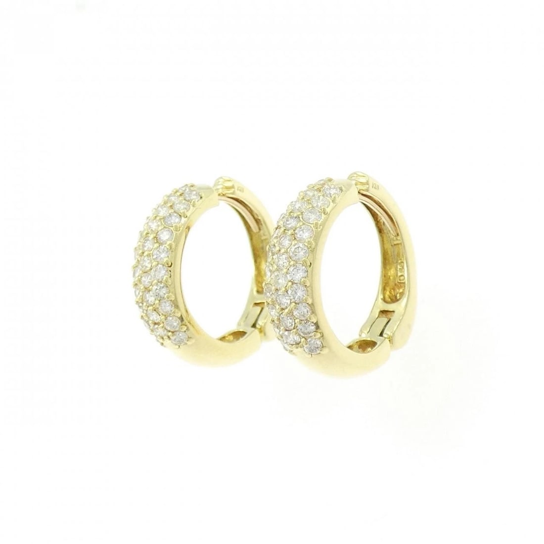 K18YG PAVE DIAMOND HOOP EARRINGS: K18YG Pave Diamond Hoop Earrings Brand: Unbranded Type: Earrings Material: K18 Yellow Gold, Main Stone/Creation Natural Color: yellow gold Size: HxW: 17.5mmx5.0mm Accessories: None