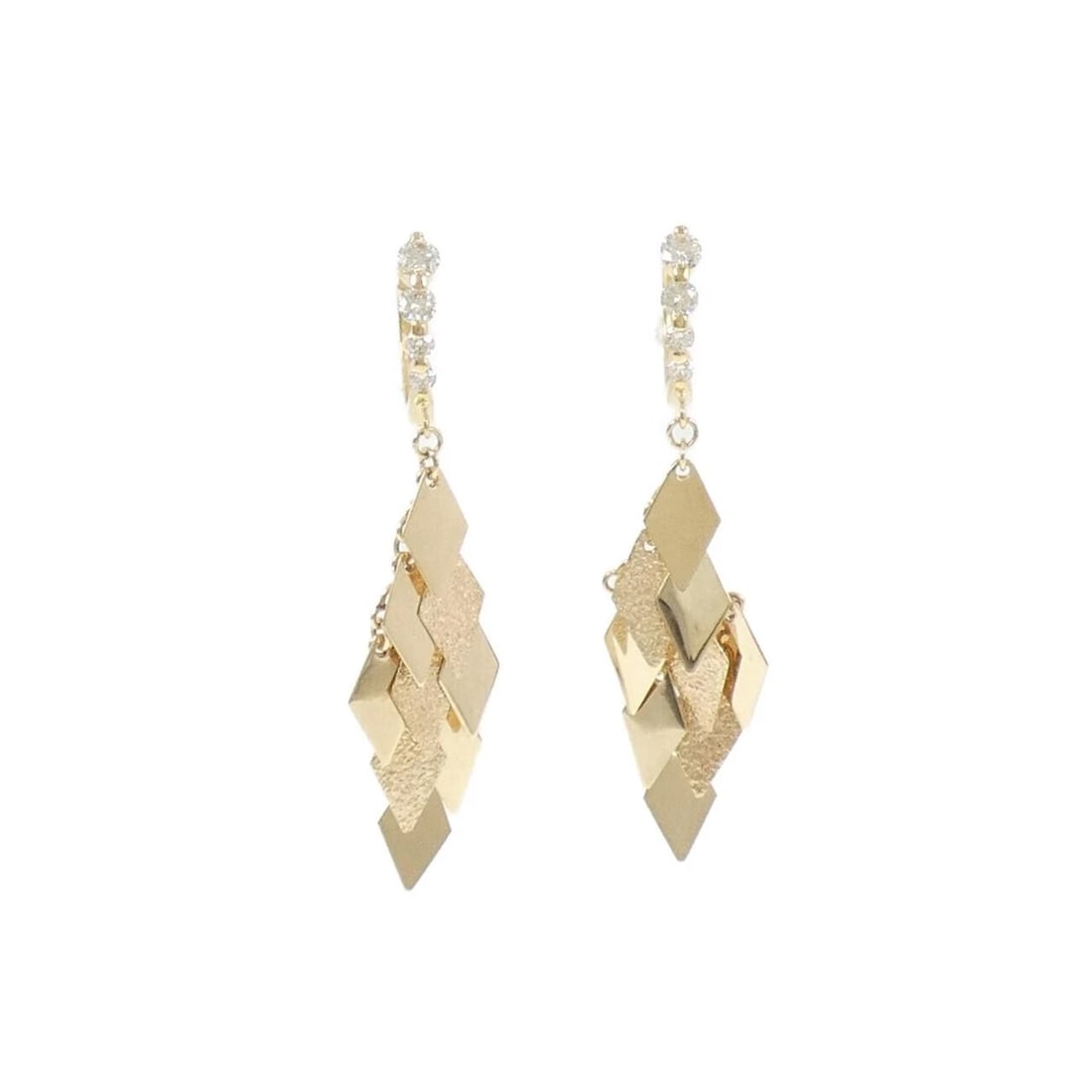 K18YG K10YG DIAMOND EARRINGS: K18YG K10YG Diamond Earrings Brand: Unbranded Type: Earrings Material: K18 Yellow Gold K10 Yellow Gold, Main Stone/Creation Natural Color: yellow gold Size: HxW: 51.4mmx12.3mm Accessories:
