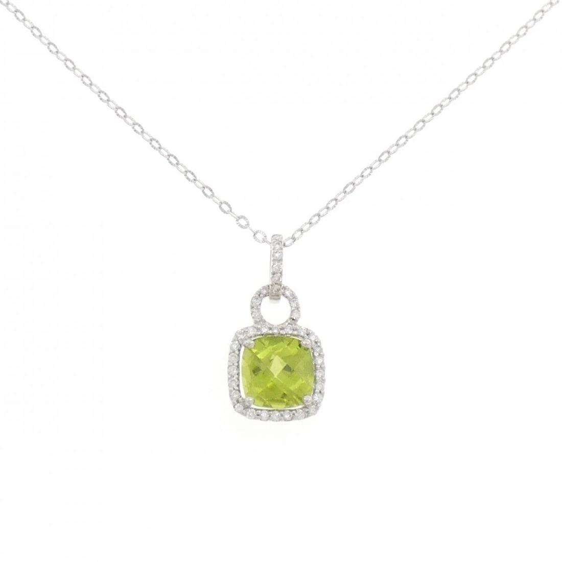 K18WG PERIDOT NECKLACE: K18WG Peridot Necklace Brand: Unbranded Type: Peridot Necklace Material: 18K white gold, Main Stone/Creation peridot Color: white gold Size: 45cm Actual Size Pendant length approx. x width