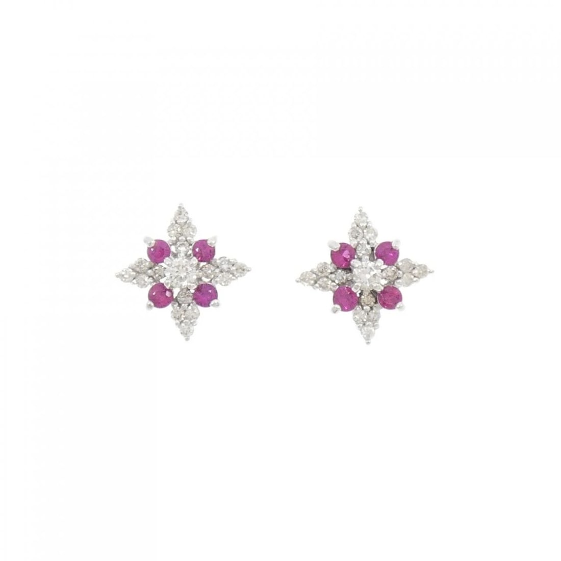 K18WG RUBY EARRINGS: K18WG Ruby Earrings Brand: Unbranded Type: Earrings Material: K18 White Gold, Main Stone/Creation RubySide Stone Natural Color: White Gold Size: ActualSize HxW: 11.3mmx11.4mm Accessories:
