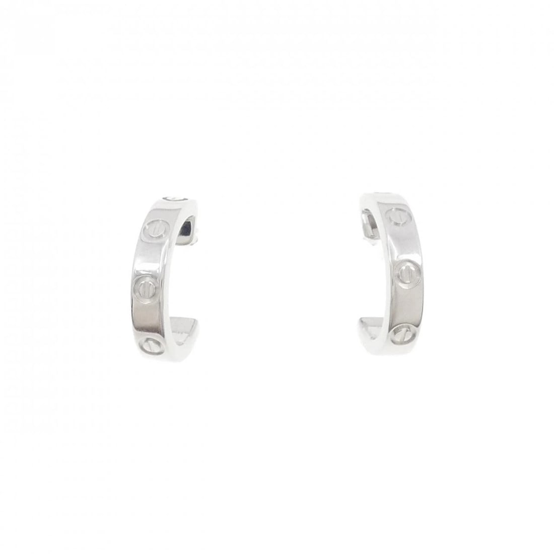CARTIER MINI LOVE EARRINGS: Cartier Mini Love Earrings Brand: Cartier Type: Earrings Material: 750 White Gold, Color: White Gold Size: ActualSize HxW: 12.5mmx2.5mm Accessories: None Accessories Notice: When purchasing