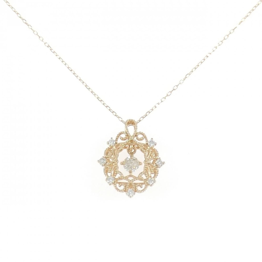 K18PG DIAMOND NECKLACE: K18PG Diamond Necklace Brand: Unbranded Type: Necklace Material: K18 Pink Gold, Main Stone/Creation Natural Color: Pink Gold Size: 46cmActualSize Pendant top H x W: 18.1mmx14.5mm Chain Max. W: