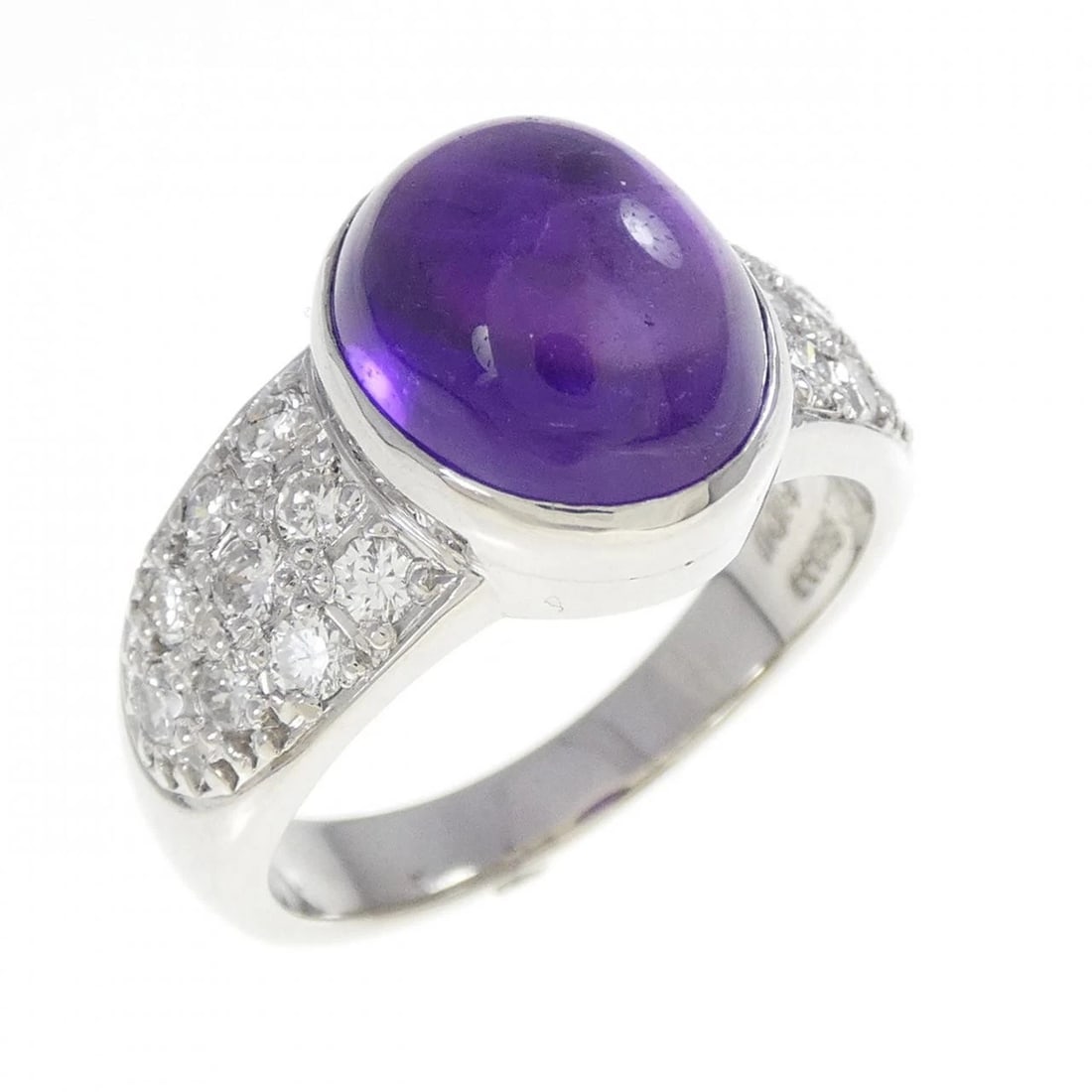 PT900 AMETHYST RING: PT900 Amethyst Ring Brand: Unbranded Type: Ring Material: Platinum 900, Main Stone/Creation AmethystSide Stone Natural Color: Silver Size: 6.5-7 (US size) Accessories: None Accessories Not