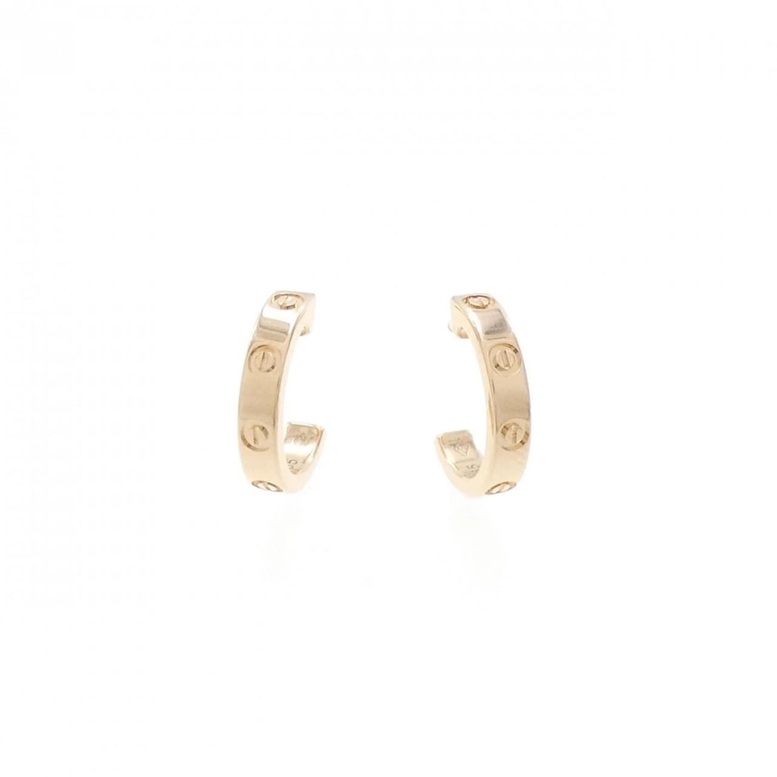CARTIER MINI LOVE EARRINGS: Cartier Mini Love Earrings Brand: Cartier Type: Earrings Material: 750 Pink Gold, Color: Pink Gold Size: ActualSize HxW: 12.6mmx2.5mm Accessories: None Accessories Notice: When purchasing